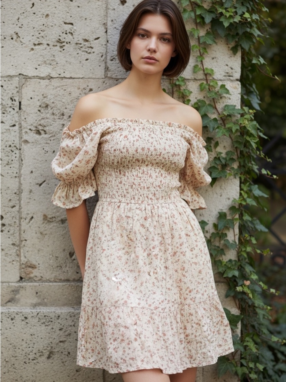 Altard State Floral Smocked Puff Sleeve Mini Dress NWT Small